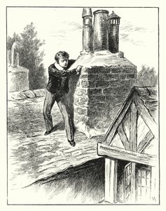 "Bir baca yığınının etrafına tırmandı" (gravür) by English School