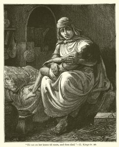 "Öğlene kadar dizlerinin üzerinde oturdu ve sonra öldü", II, Kings, iv, 20 (gravür) by English School