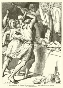 "Garip tanrıların sunaklarını kaldırdı... ve görüntüleri frenledi", II, Chronicles, xiv, 3 (gravür) by English School