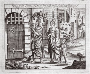 İmparator Henricus, karısı ve çocuğuyla birlikte, yalınayak ve yalınayak, üç gün üç gece Canusuam kapılarında bekliyor, John Foxe