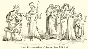 Henry II, Beckets Ailesini sürgüne gönderiyor by English School
