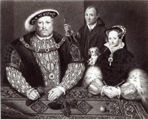 Henry VIII, kızı Kraliçe Mary ve Will Somers, 16. yüzyıldan kalma bir yağlı boyadan sonra, ölümünden sonra boyandı, 1821 by English School