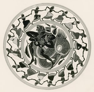 Triton ile güreşen Herakles (gravür) by English School