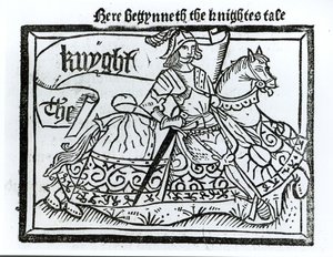 Burada Begynneth the Knightes Tale, William Caxton (c.1422-91) 1434 tarafından basılan Geoffrey Chaucer (c.1345-1400) tarafından Canterbury Masalları