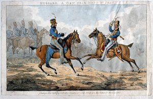 Hussars, Mont St Jean yakınlarında bir görünüm (renkli aquatint) by English School
