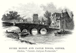 Hythe Köprüsü ve Kale Kulesi, Oxford (gravür) by English School
