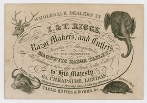 I & T Rigge, Razor Makers and Cutlers, ticari kart by English School