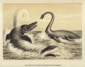 Ichthyosaurus ve Plesiosaurus ile Lias