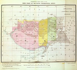 Trigonometrik Şube tarafından Cutch Topografik Araştırmanın Endeks Tablosu, Hindistan Araştırması, Dehra Dun, Kasım, 1884 by English School