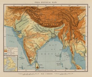 Hindistan, Fiziki Harita (renkli lito) by English School