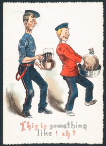 Erik pudingi ve içecek taşıyan sarhoş beyler (mizahi), Noel kartı by English School