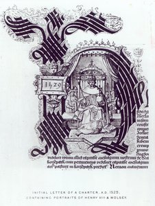 Henry VIII ve Wolsey portrelerini içeren bir Tüzüğün İlk Mektubu, 1529 by English School