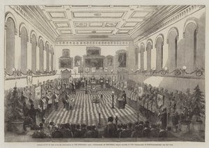 Nottinghamshire Masonlarının Eyalet Büyük Üstadı olarak Nottingham Mekanik Salonunda Newcastle Dükü Kurulumu (gravür) by English School