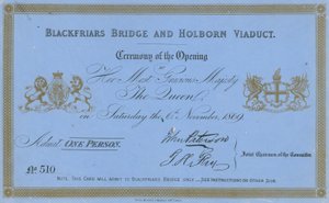 Blackfriars Köprüsü ve Holborn Viyadüğü açılışına davet by English School