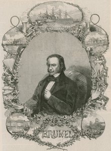 Isambard Kingdom Brunel, bazı başarılarıyla çevrili by English School