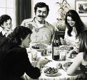 Akşam yemeğinde spagetti yiyen İtalyan aile by English School