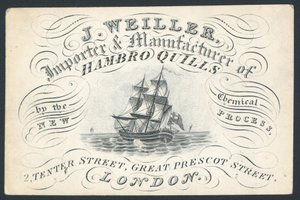 J Weiller, Hambro Quills, 2 Tenter Street, ticari kart ithalatçısı ve üreticisi by English School
