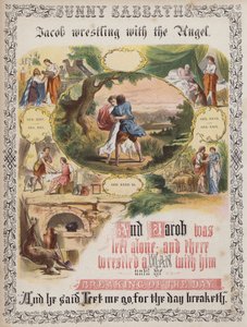 Yakup melekle güreşiyor (renkli gravür) by English School