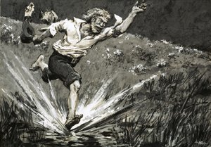 James Bruce, Mavi Nil olduğunu düşündüğü şey için acele ediyor by English School