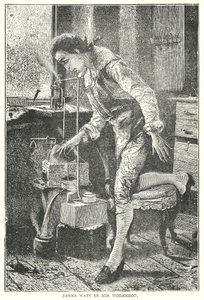 James Watt Atölyesinde (gravür) by English School