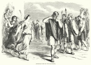 Jephthah kızı tarafından karşılandı (gravür) by English School