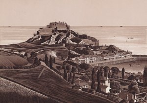 Jersey, Chanel Adaları: Orgueil Dağı Kalesi ve Gorey Limanı (lito) by English School