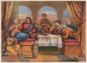 İsa Mesih, havarileri ve Mecdelli Meryem ile birlikte (renkli taş baskı) by English School