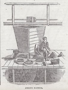 Jig makinesi, Cornish bakır madeni (gravür) by English School