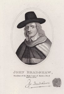 John Bradshaw, 1649'da Kral I. Charles'ın yargılanması için Yüksek Adalet Divanı Başkanı olan İngiliz yargıç (gravür) by English School