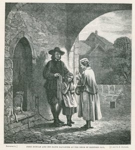 John Bunyan ve kör kızı Bedford Hapishanesinin kapısında by English School