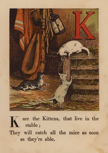 K, Yavru Kediler (renkli gravür) by English School