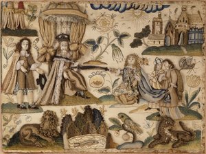 Kral Ahasuerus ve Kraliçe Esther, c.1660 (ipek, metalik iplikler ve isinglas) by English School