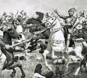 Kral Arthur Britanyalıları Saksonlara karşı ezici bir zafere taşıdı by English School