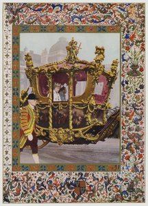 King George V ve Queen Mary, Eyalet Arabasına biniyor (renkli taş) by English School