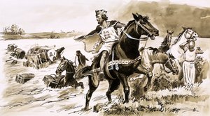 Kral John Gelgit Tarafından Soyuldu (kağıt üzerinde guaj) by English School