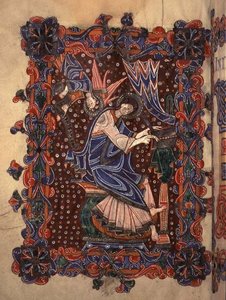 Lat 14782 f.16v Aziz Matta müjdesini yazarken, c.1080 (parşömen) by English School