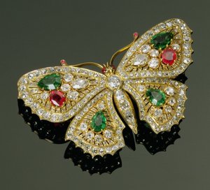 Geç Viktorya dönemi çok değerli taş set kelebek broş, 1880 dolayları (değerli taşlar)