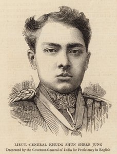 Korgeneral Khudg Shun Shere Jung (gravür) by English School