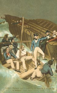 Teğmen Horatio Nelson bir fırtınada ödüle binerken (renkli taş) by English School