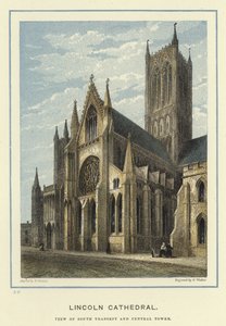 Lincoln Katedrali, güney transept ve merkez kulenin görünümü by English School