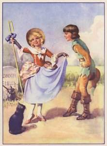 Little Bo Peep ve Dick Whittington (renkli taş baskı) by English School