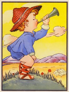 "Little Boy Blue, come blow your horn" (renkli taş baskı) by English School
