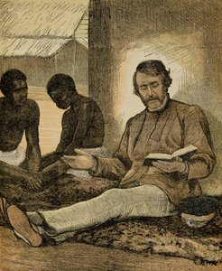 Livingstone İncil okurken (renkli gravür) by English School