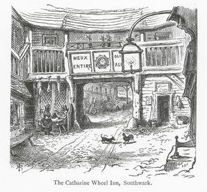 Londra Kulüpleri: The Catharine Wheel Inn, Southwark (gravür) by English School