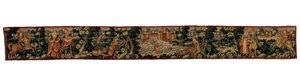 Binicilik, yürüyüş ve avlanma figürlerini tasvir eden uzun duvar halısı şeridi, 1600 dolayları (yün) by English School