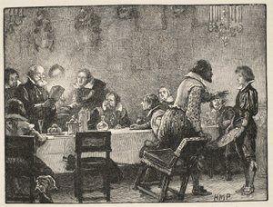 Lord Monteagle ve Barut Komplosu hakkındaki uyarı mektubu, Cassells Illustrated History of England'dan çizim (sepya fotoğrafı) by English School