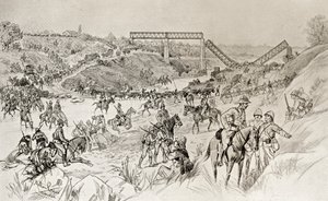 Lord Roberts'ın Louis Creswicke'in 'Güney Afrika ve Transvaal Savaşı'ndan ikinci Boer Savaşı sırasında Sand River Drift'i geçen sütunu, 1900'de yayınlandı (taş) by English School