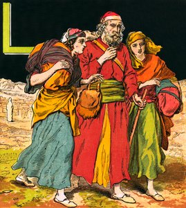 Lut karısı ve kızlarıyla birlikte (renkli taş baskı) by English School