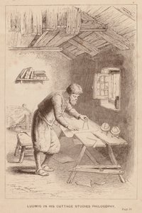 Ludwig kulübesinde felsefe çalışıyor (gravür) by English School