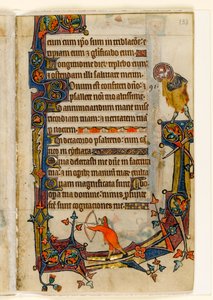 MS 1-2005, fol. 133r: Bir Okçu ve Vaftizci Yahya, Macclesfield Mezmurundan marjinal dekorasyon, Sarum Kullanımı, Doğu Anglia, c.1330 by English School